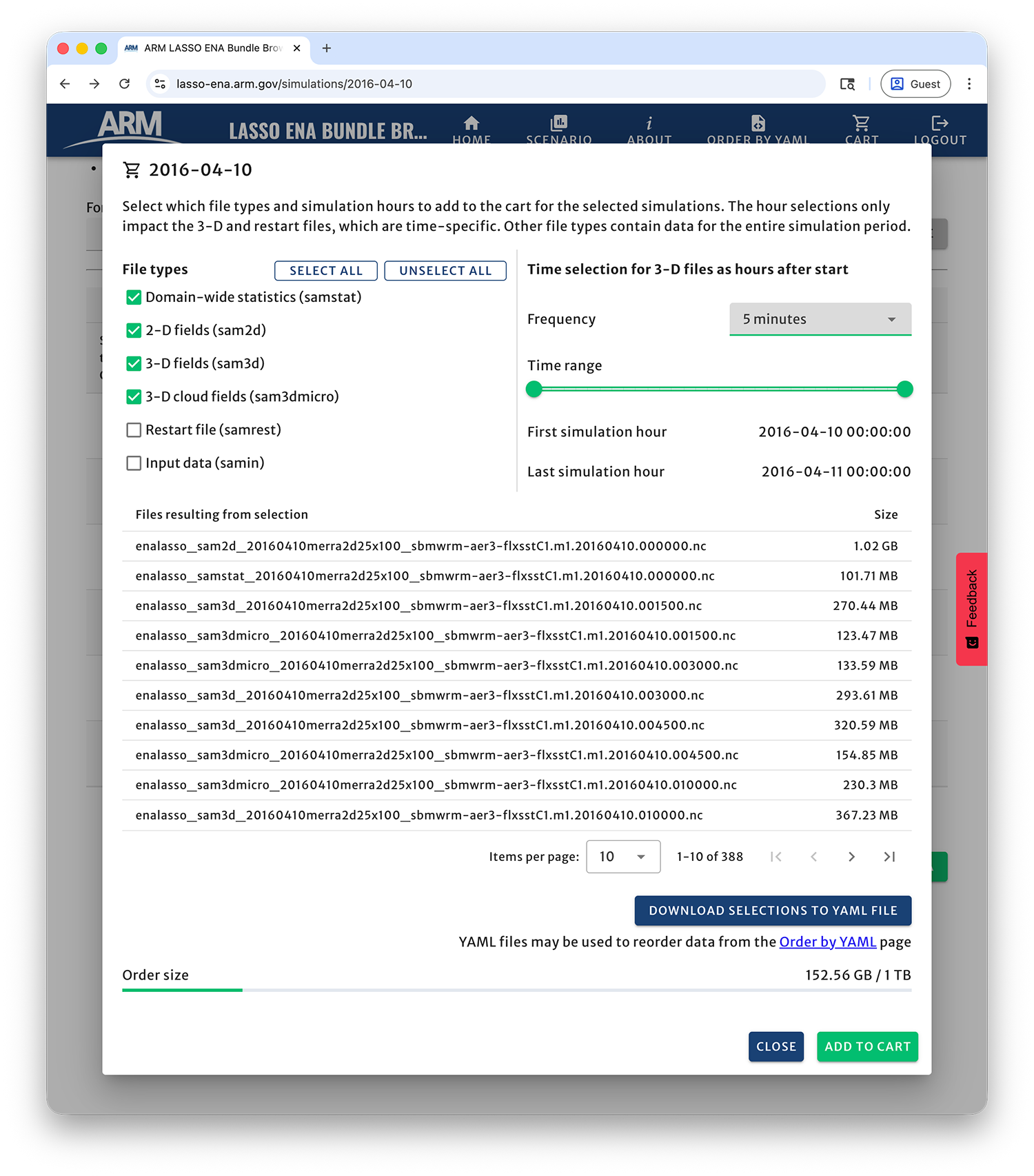 Dialog box for selecting file types during the ordering process with examples from the 10-Apr-2016 case