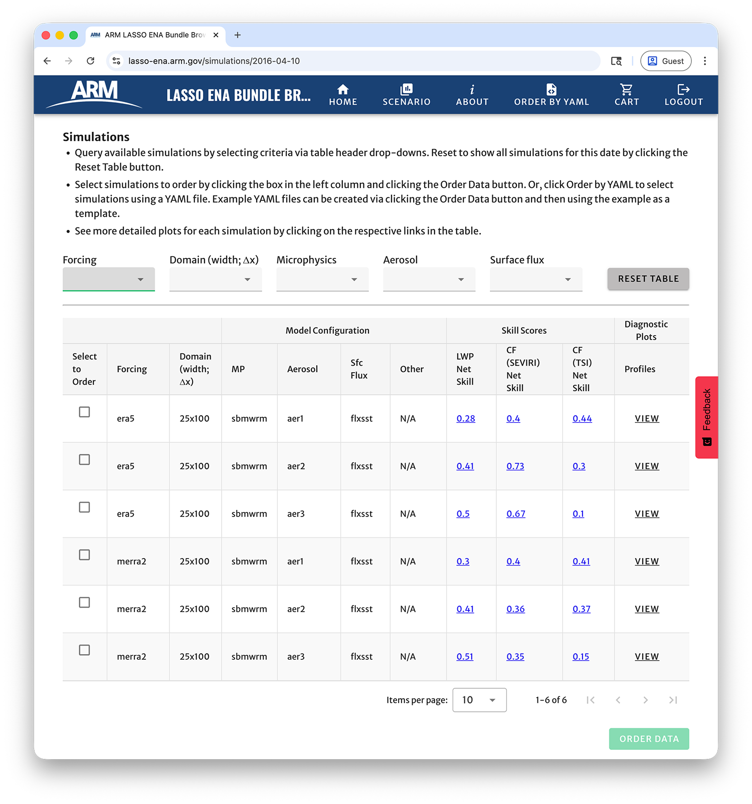 Bottom of LASSO-ENA Bundle Browser simulation page for 10-Apr-2016 case